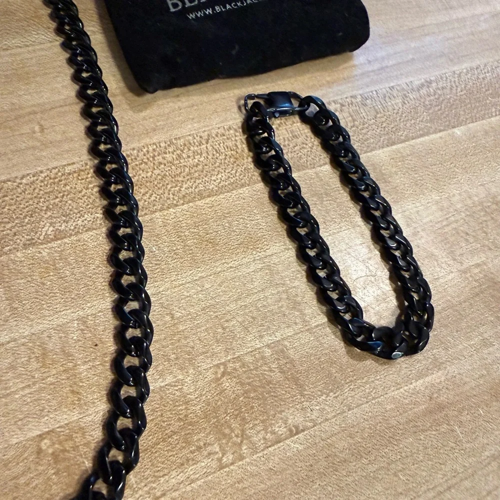 Blackjack Jewelry Black Chain Necklace & Bracelet Set Gothic Street Style Unisex